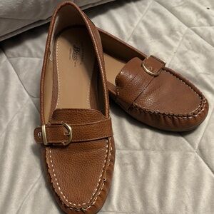 Bass Women's Tan Leather Loafers with Gold Buckle